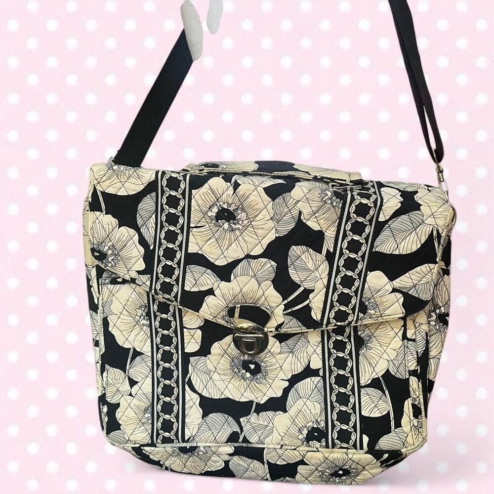Vera Bradley Camellia Black White Tan Floral Hipster Crossbody Bag